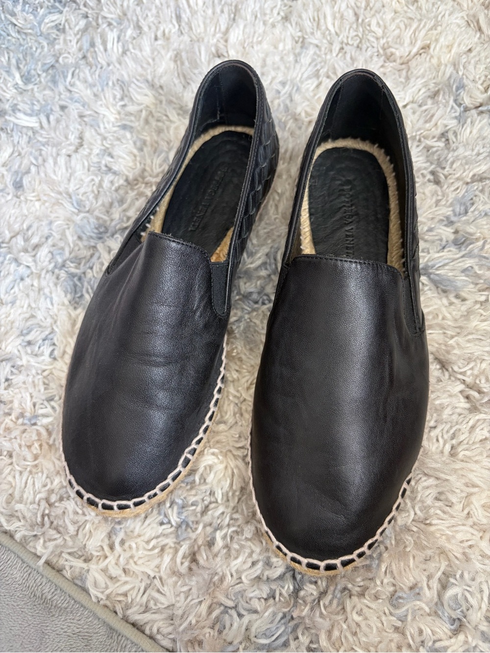 Bottega Veneta Women's Black Leather Slip-On Espadrilles
